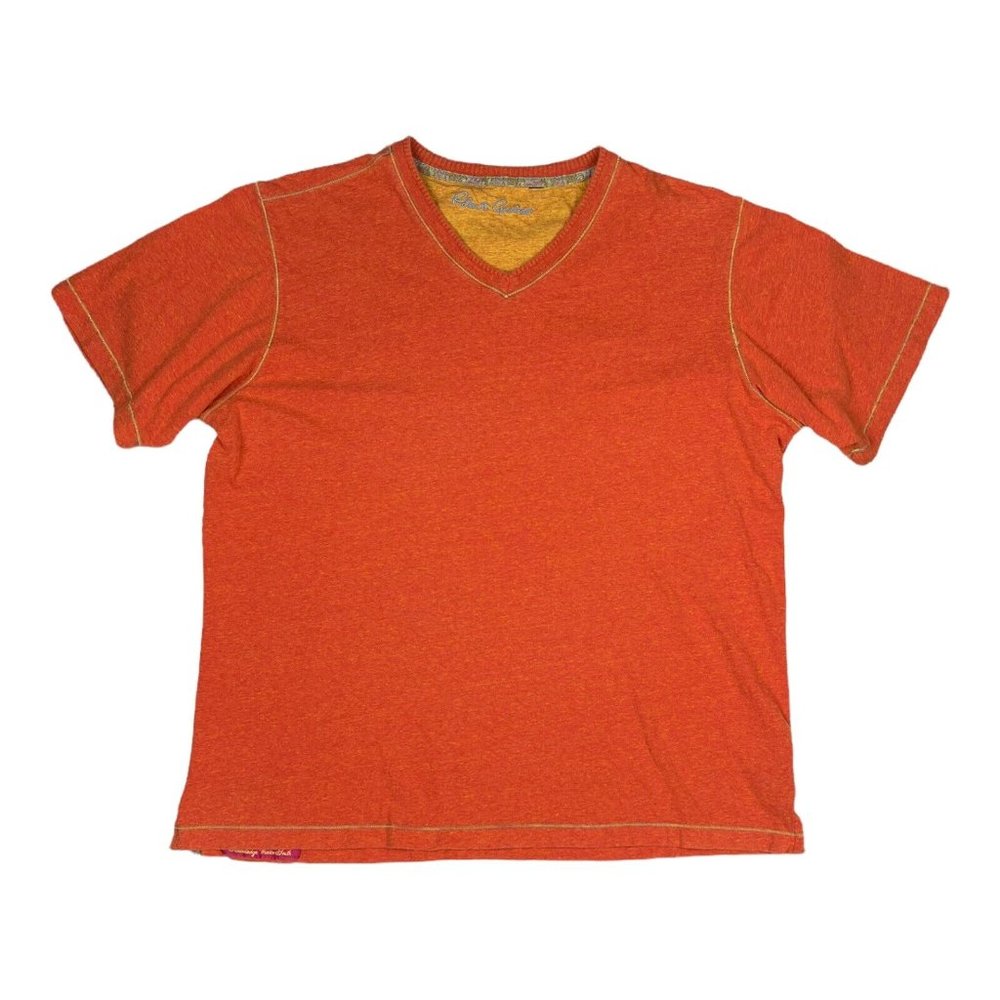 Robert Graham Short Sleeve Shirt Men's XL Orange V-Neck 100% Cotton